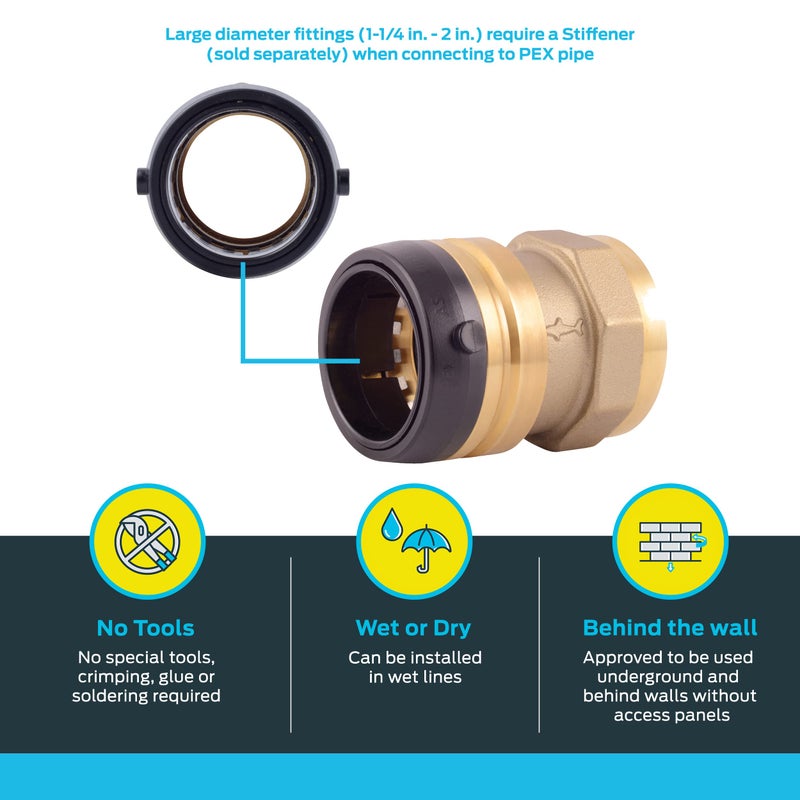 SharkBite 1-1/2 Inch FNPT Adapter, Push to Connect Brass Plumbing Fitting, PEX Pipe, Copper, CPVC, PE-RT, HDPE, UXL114140F - Image 3